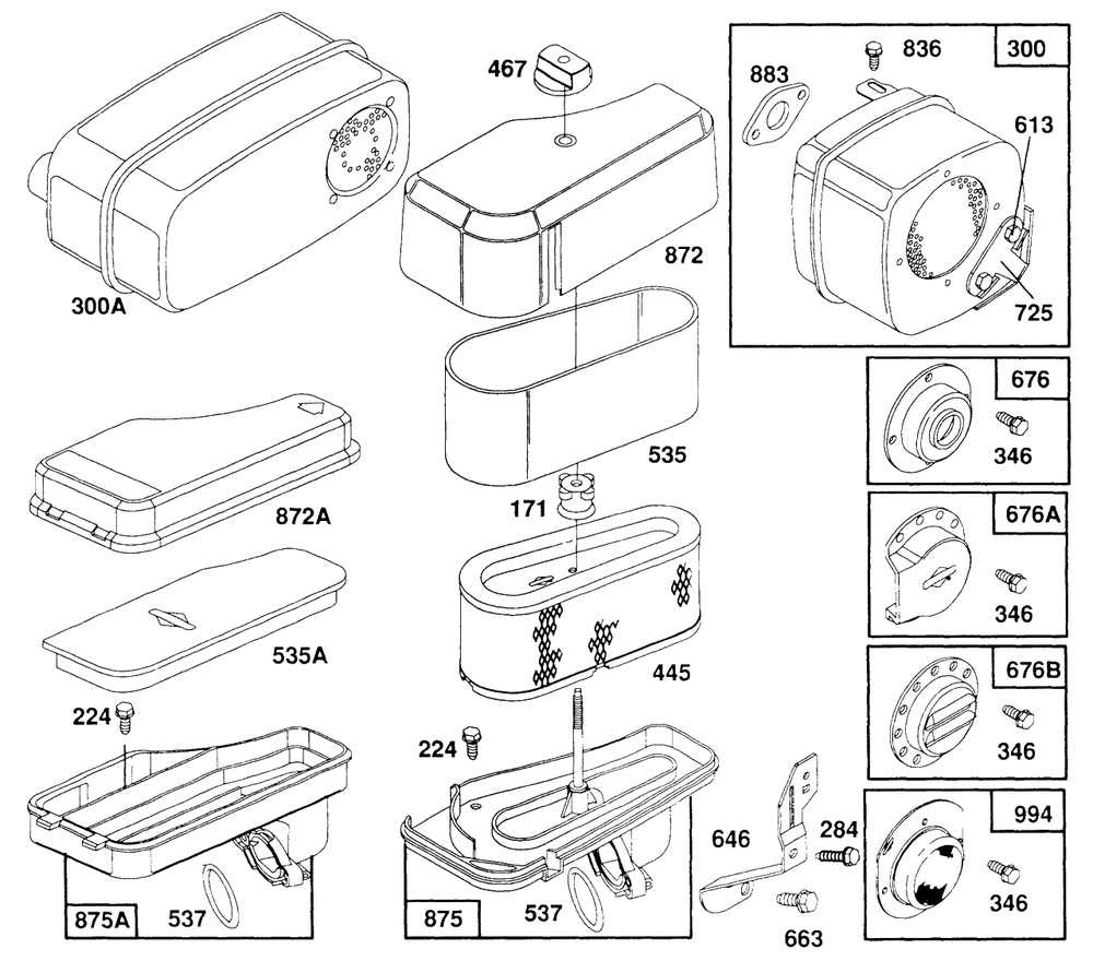 Air Cleaner Grp, Muffer Grp Diagram and Parts List for 257702-4005-XX  Briggs and Stratton Engine